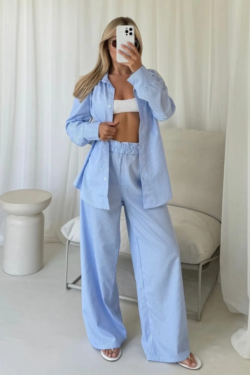 Lauren blue striped poplin shirt
