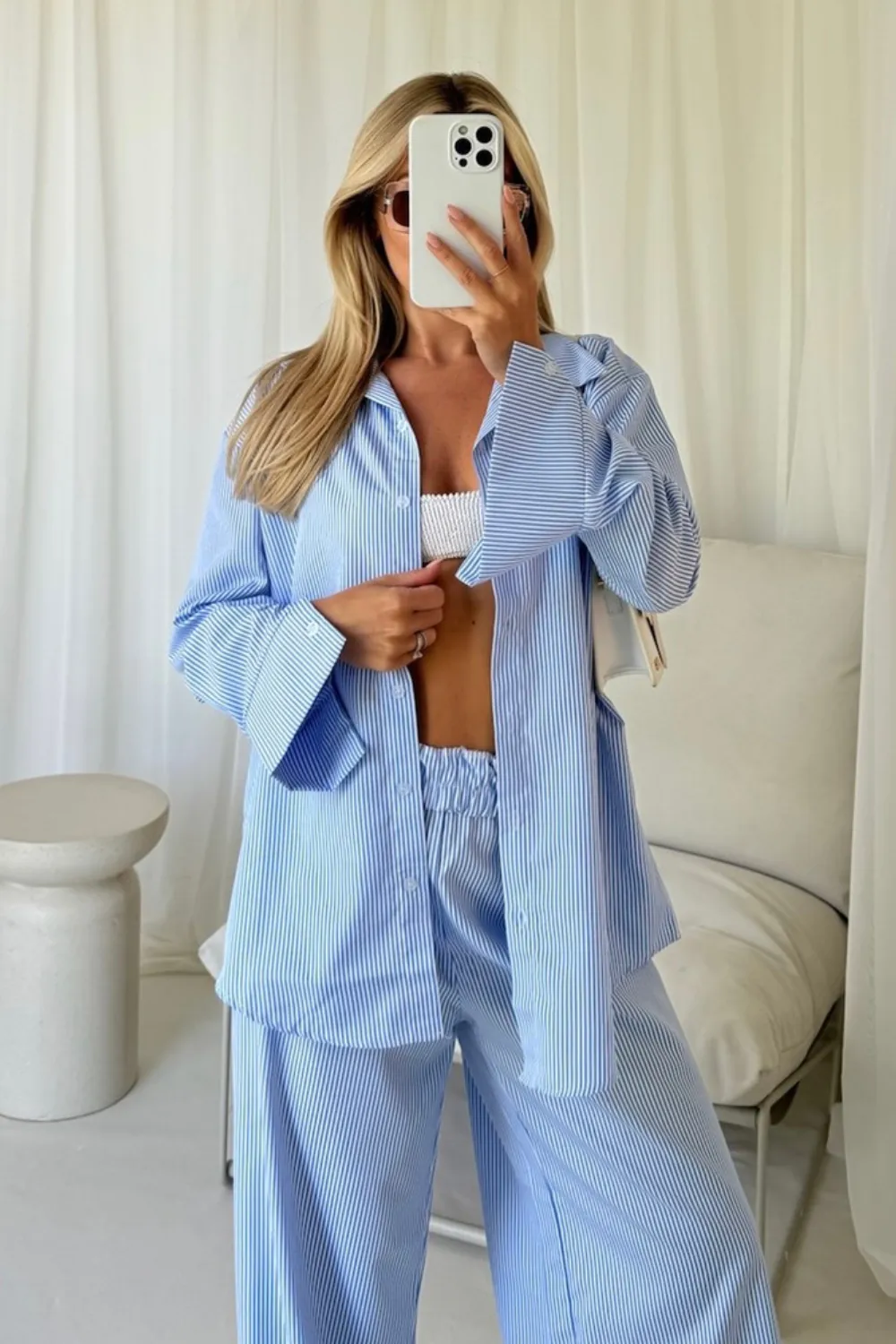 Lauren blue striped poplin shirt