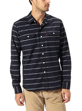 Levi's Mens Navy Striped Classic Flap Pocket Chest Casual Shirt Size Small