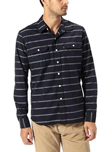 Levi's Mens Navy Striped Classic Flap Pocket Chest Casual Shirt Size Small