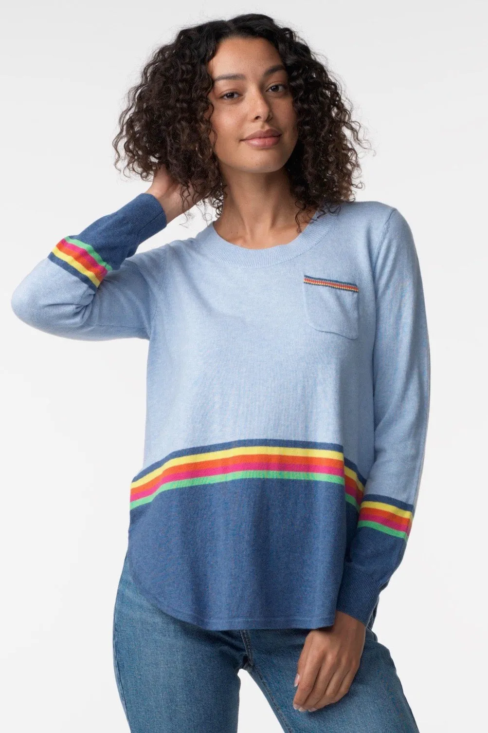 Light Blue Linear Rainbow Top