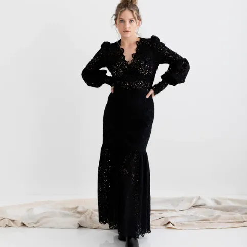 Lisa Brown Noir Tiered Maxi Dress