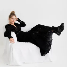 Lisa Brown Noir Tiered Maxi Dress