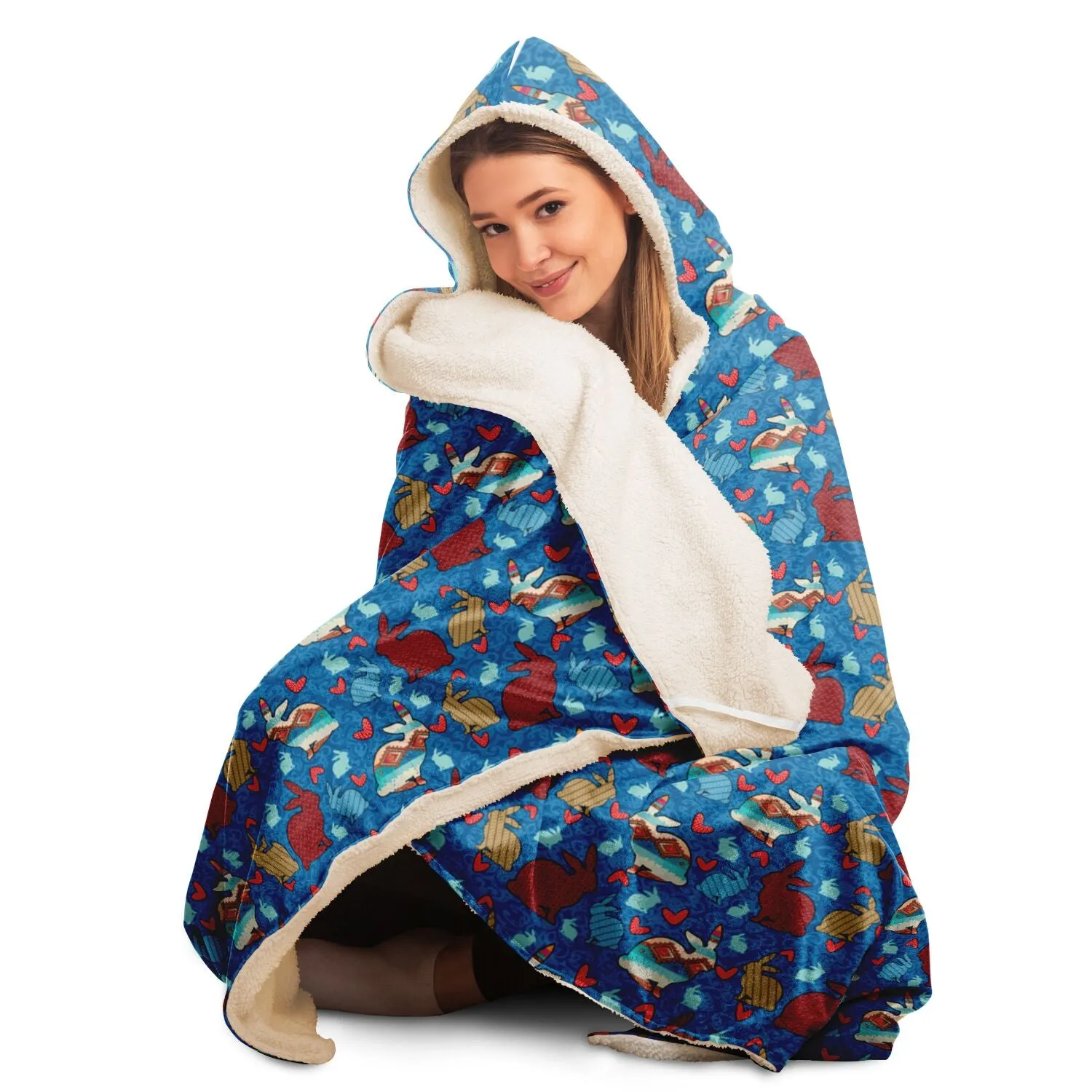 Livestock Show Rabbitts Southwest Design on Blue Background Hooded Blanket -All Over Print