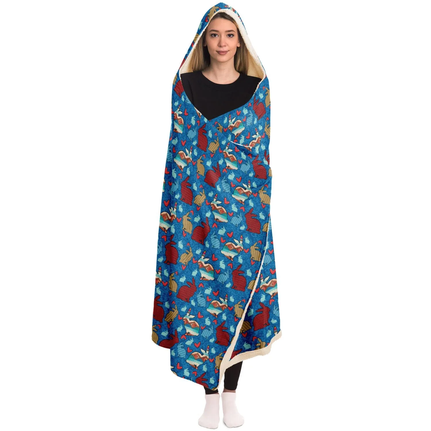 Livestock Show Rabbitts Southwest Design on Blue Background Hooded Blanket -All Over Print