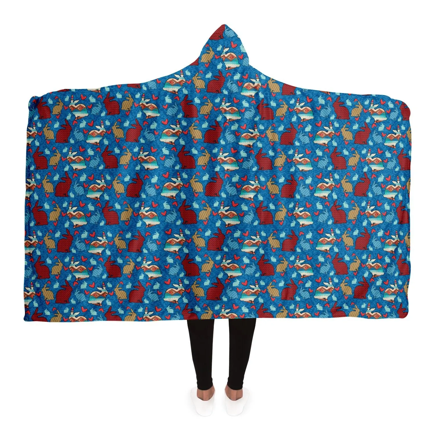Livestock Show Rabbitts Southwest Design on Blue Background Hooded Blanket -All Over Print
