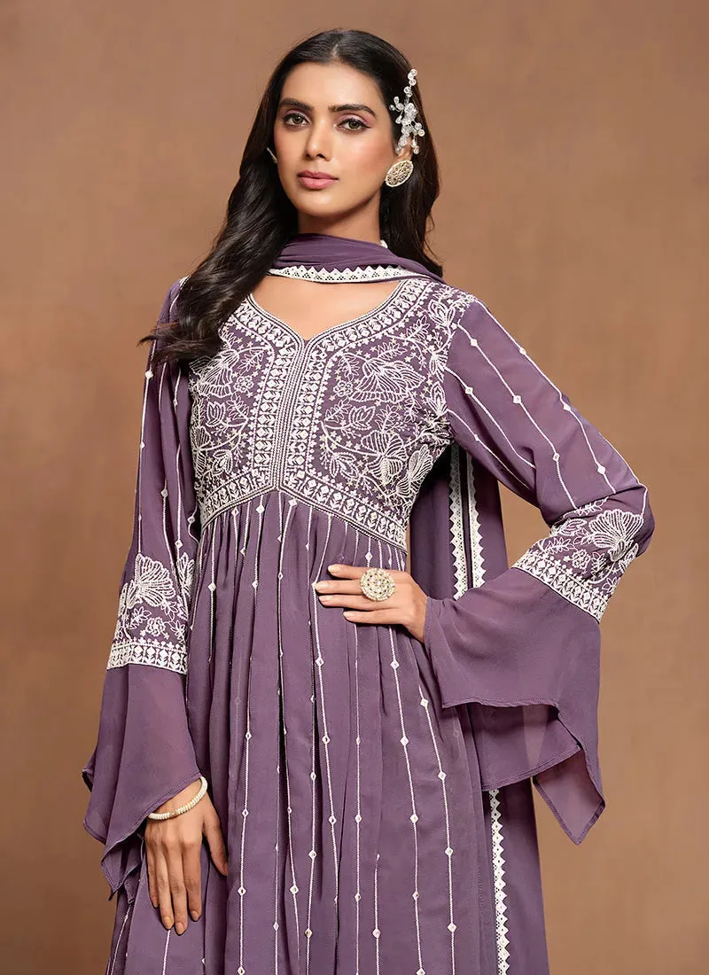 Lustrous Lavender Embroidered Kurta Palazzo Suit