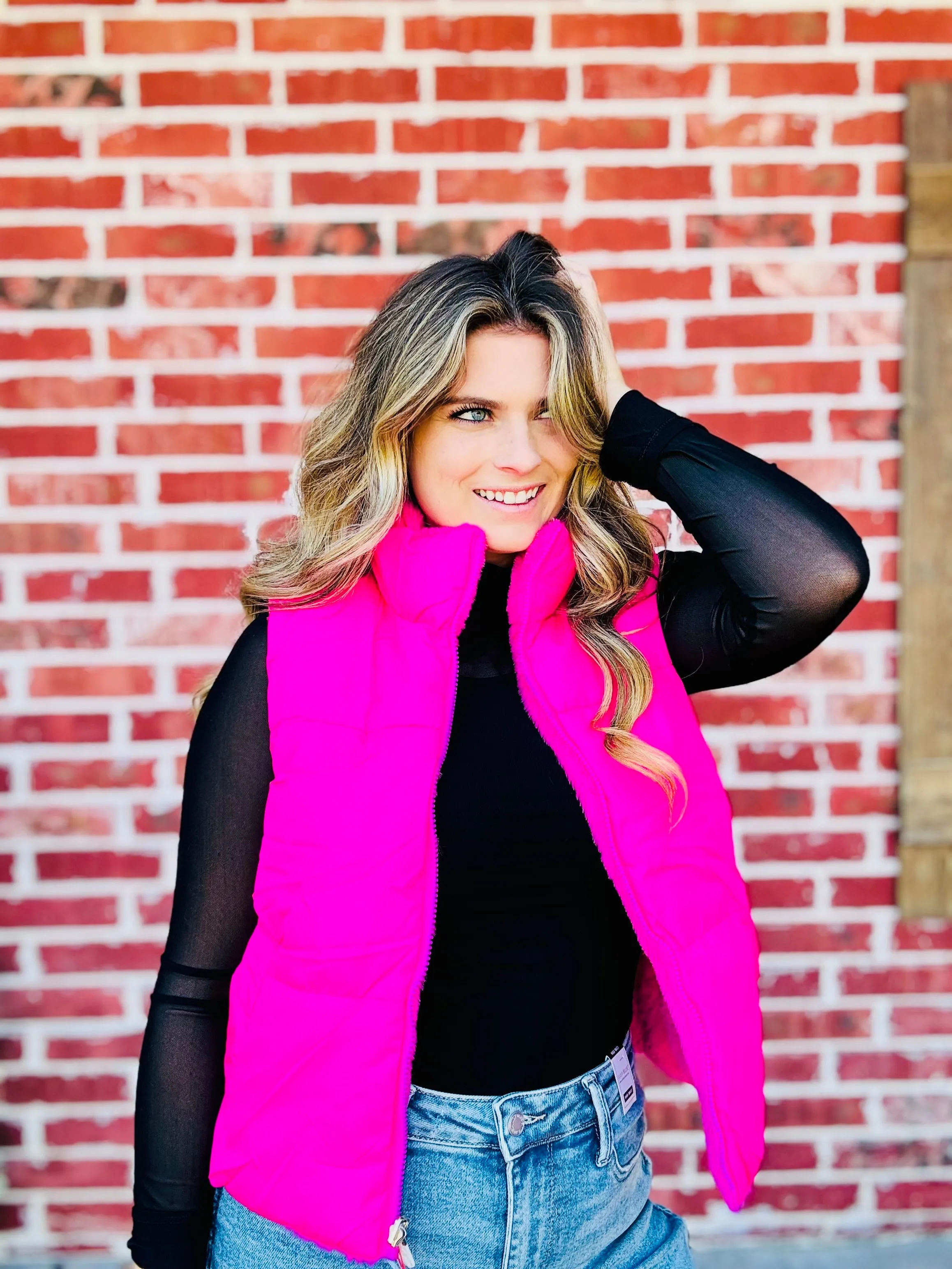 Luxe Layers Reversible Vest - Hottest Pink