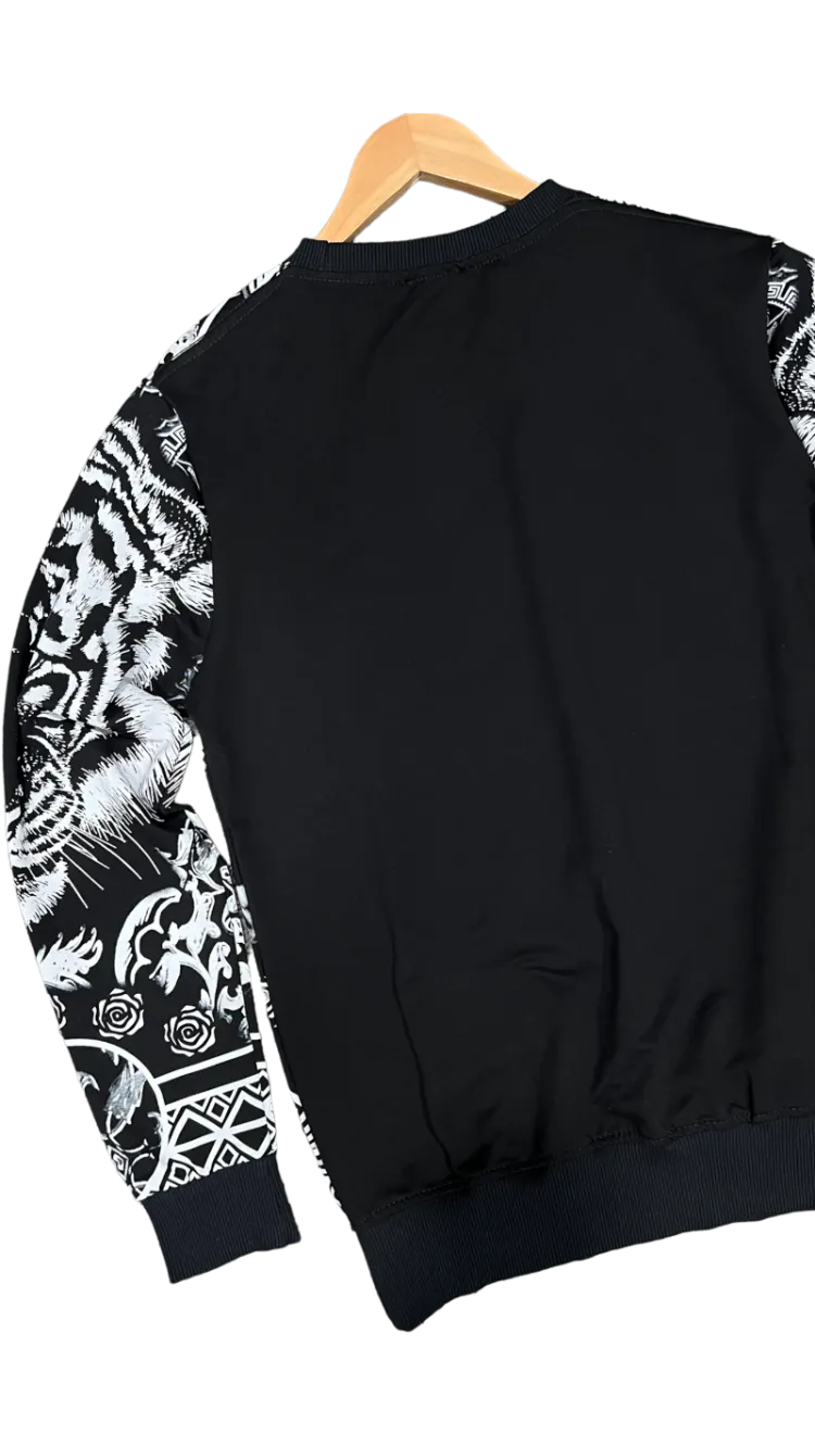 Men's Black Graphic Sweatshirt With Silver Stone Lion Head