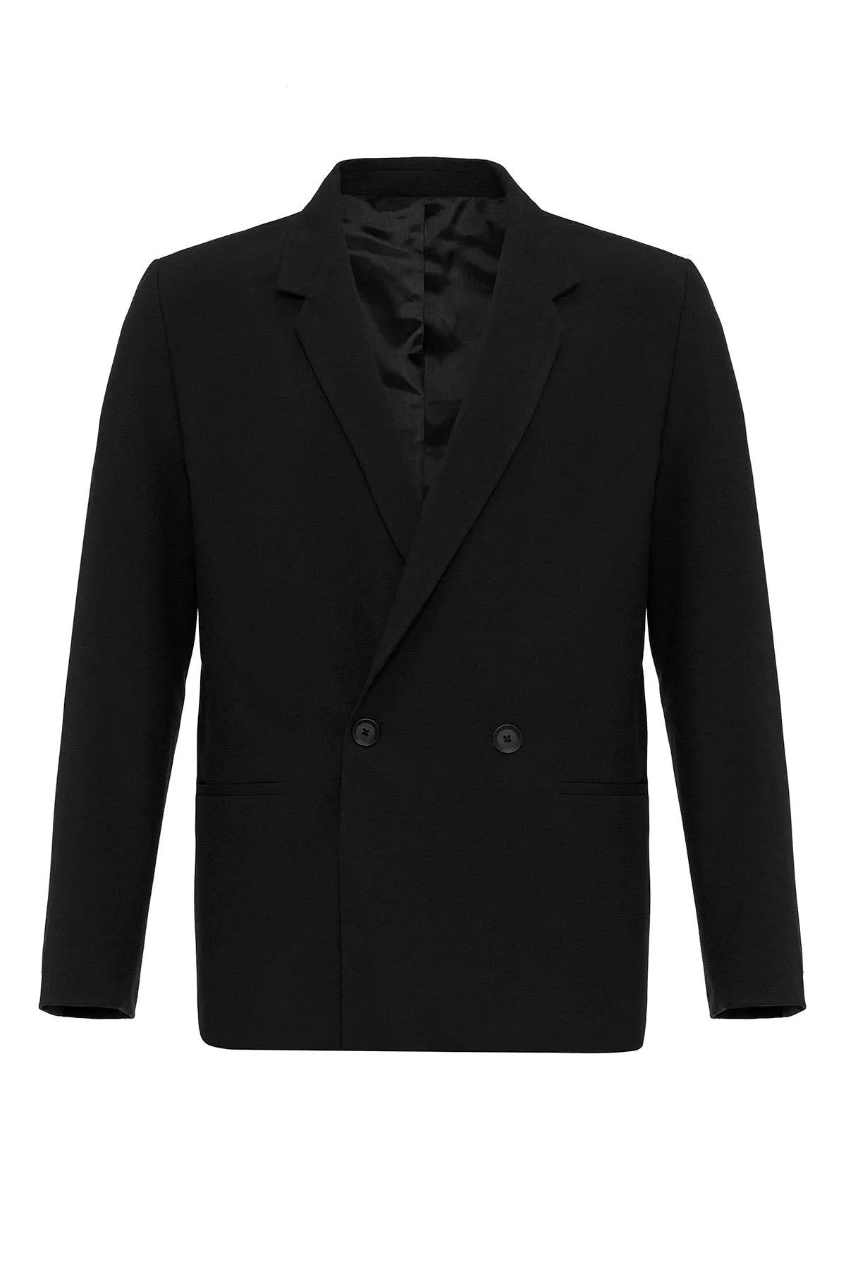 Men's Black Single-Button Double-Breasted  Blazer - Wessi