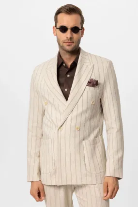 Men's Ecru-Mink Vizon Linen Blend Double-Breasted Jacket - Wessi