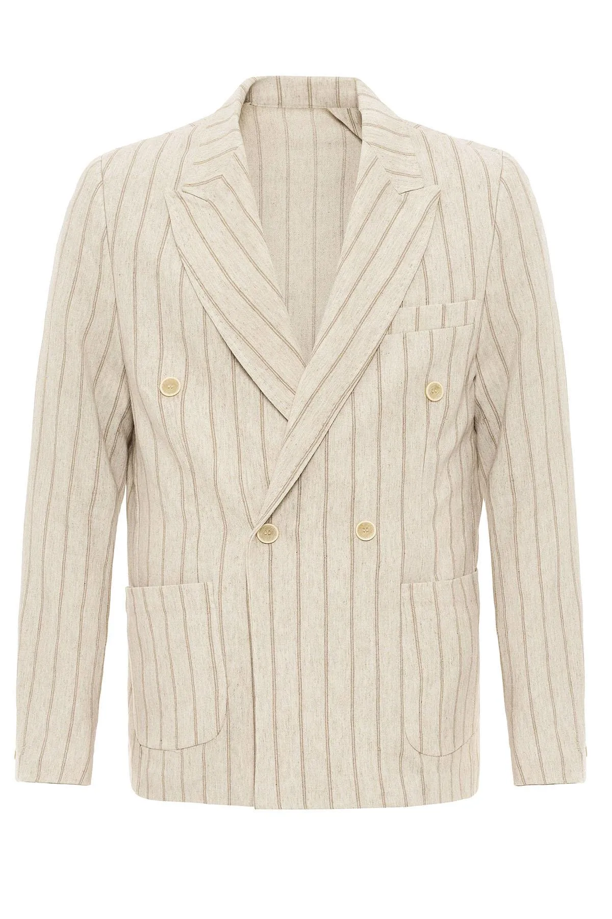 Men's Ecru-Mink Vizon Linen Blend Double-Breasted Jacket - Wessi