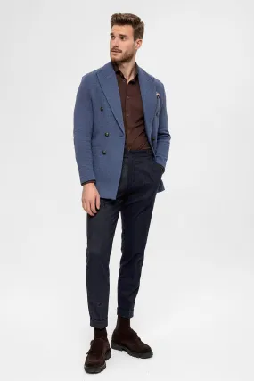 Men's Indigo Double-Breasted Knitwear  Blazer Jacket - Wessi