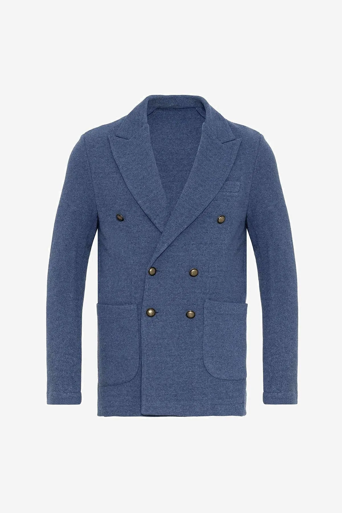 Men's Indigo Double-Breasted Knitwear  Blazer Jacket - Wessi
