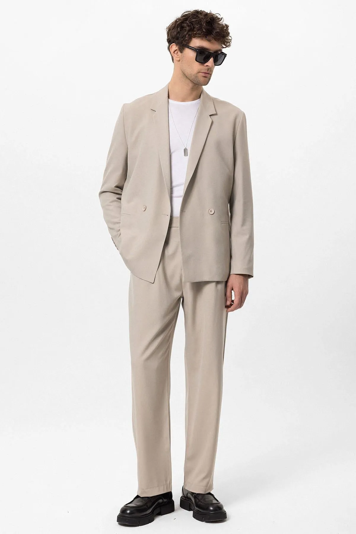 Men's Stone Single-Button Double-Breasted  Blazer - Wessi