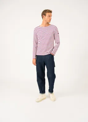 Minquiers unisex striped sailor shirt - regular fit, in light cotton (ECUME/PRUNE)
