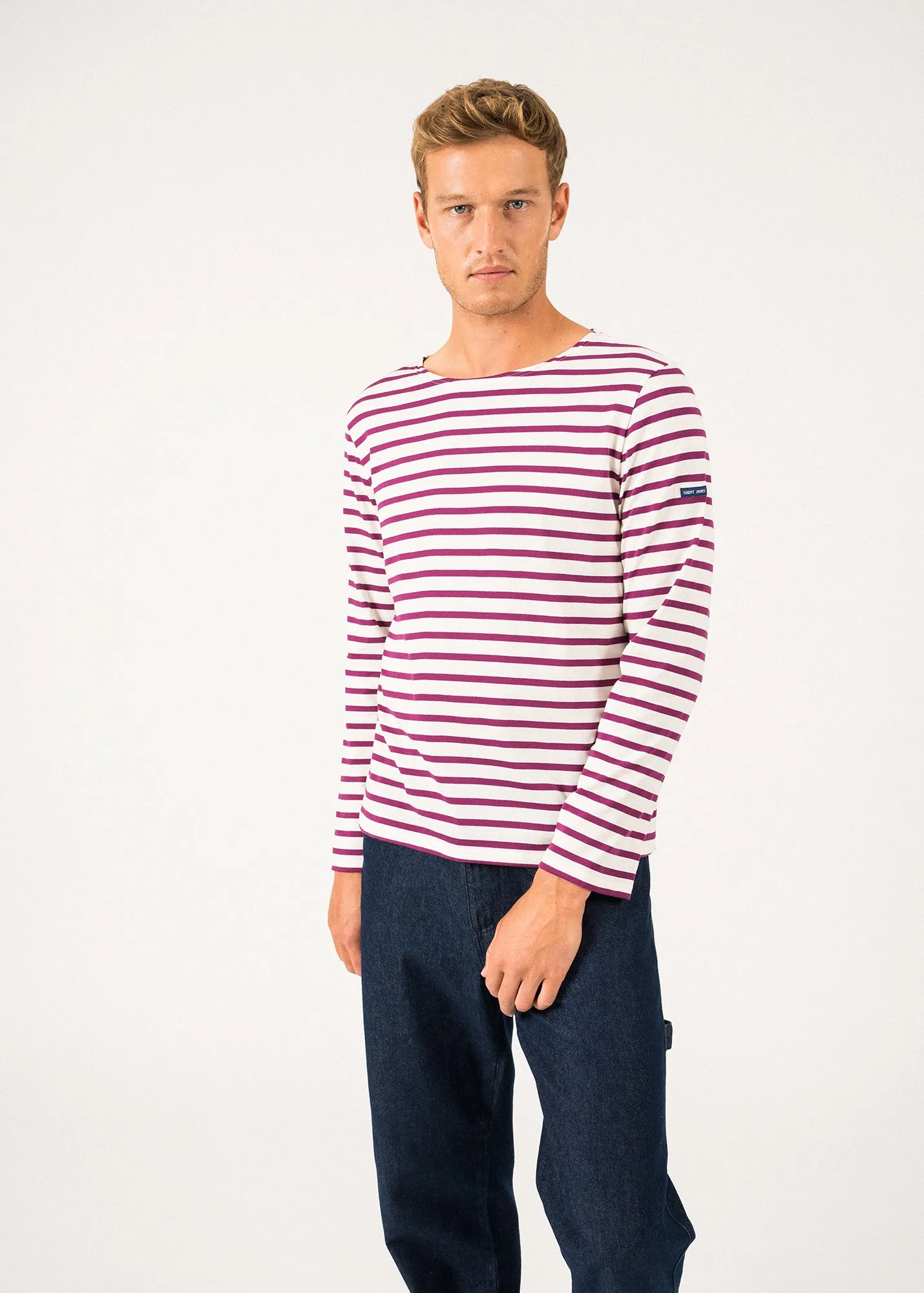 Minquiers unisex striped sailor shirt - regular fit, in light cotton (ECUME/PRUNE)
