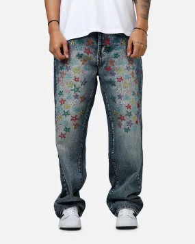 MNML Ultra Baggy Star Denim Jeans Vintage Blue