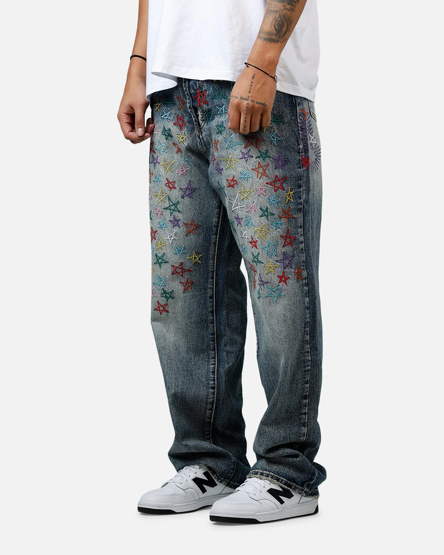 MNML Ultra Baggy Star Denim Jeans Vintage Blue