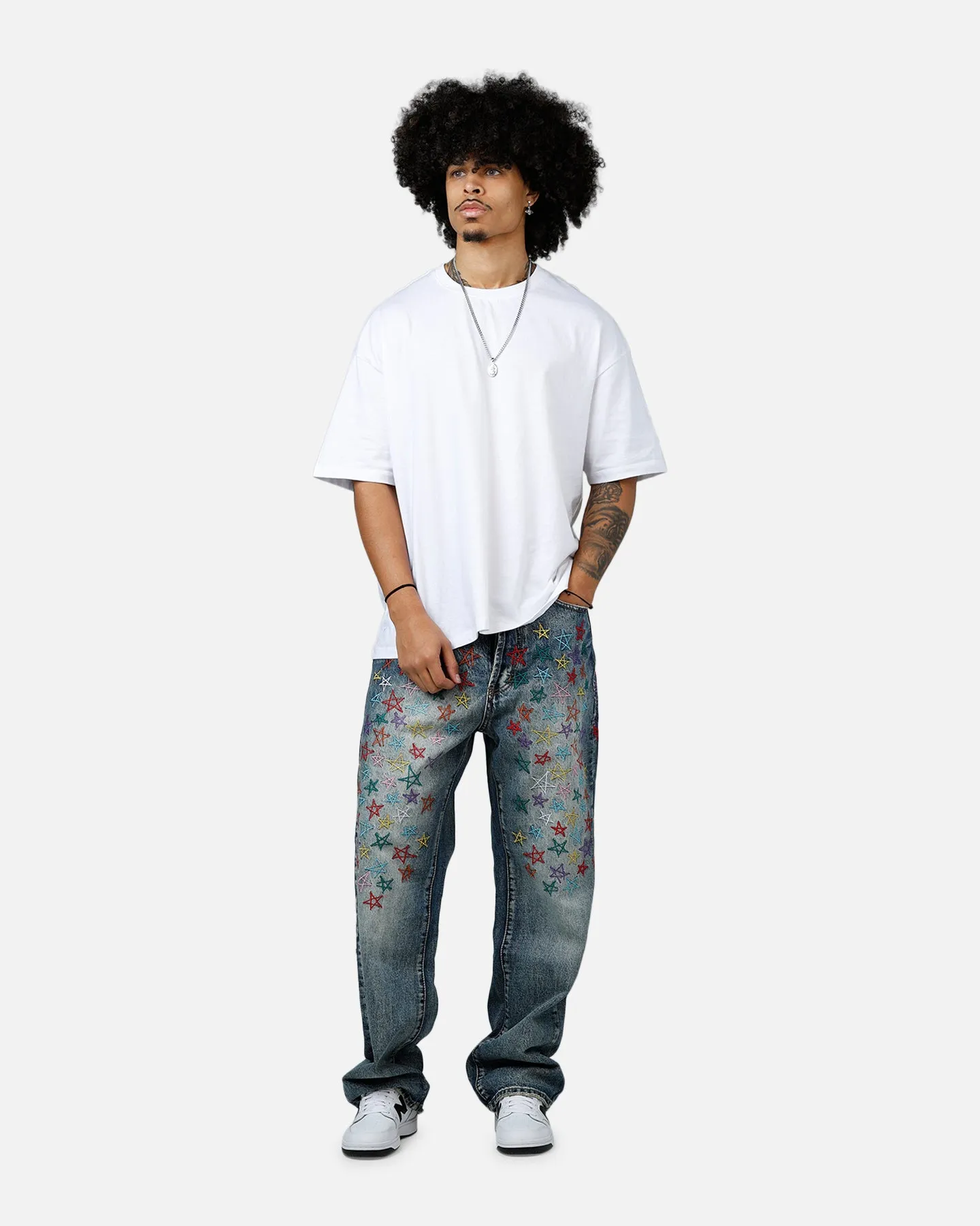 MNML Ultra Baggy Star Denim Jeans Vintage Blue