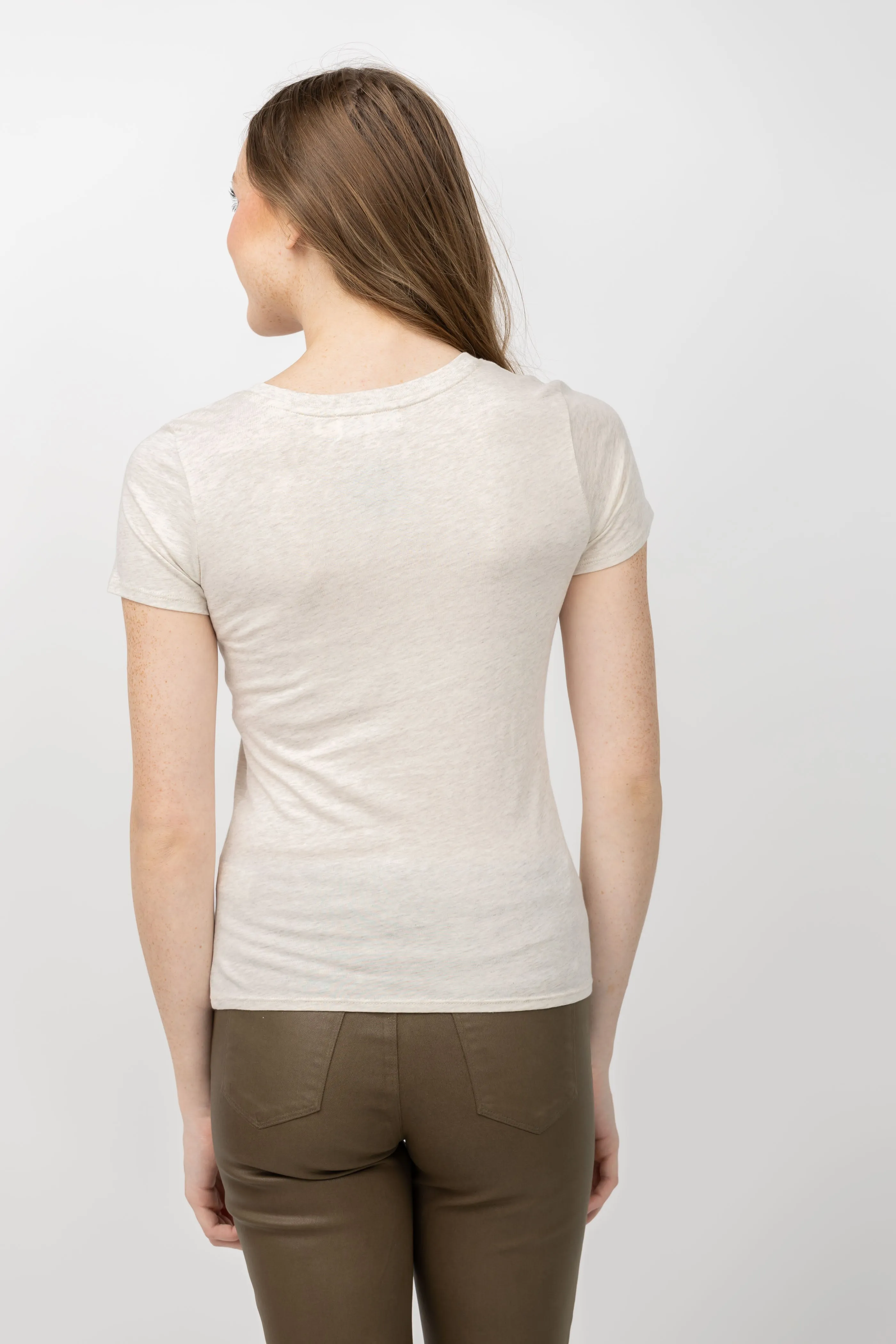 NATION LTD Blair Slim V-Neck T-shirt in Heather Oatmeal