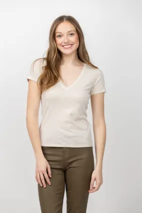 NATION LTD Blair Slim V-Neck T-shirt in Heather Oatmeal