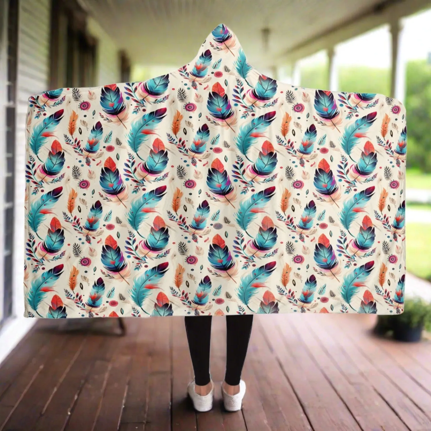 Native American Indian Feather Design Hooded Blanket - All Over Print - Southwest Boho