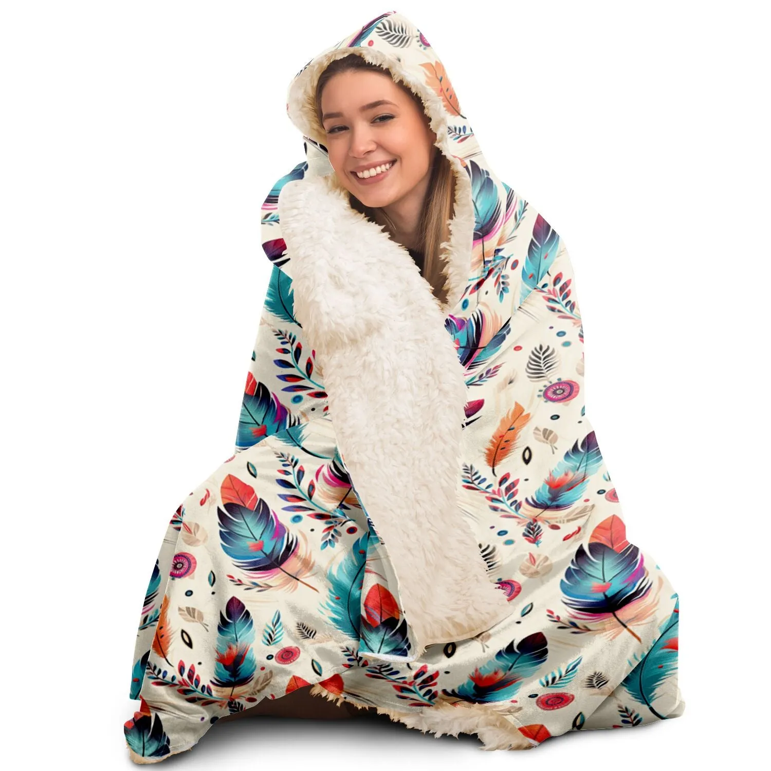 Native American Indian Feather Design Hooded Blanket - All Over Print - Southwest Boho