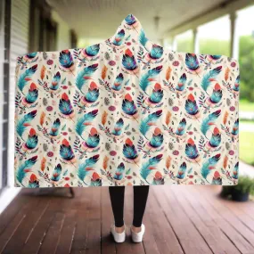 Native American Indian Feather Design Hooded Blanket - All Over Print - Southwest Boho