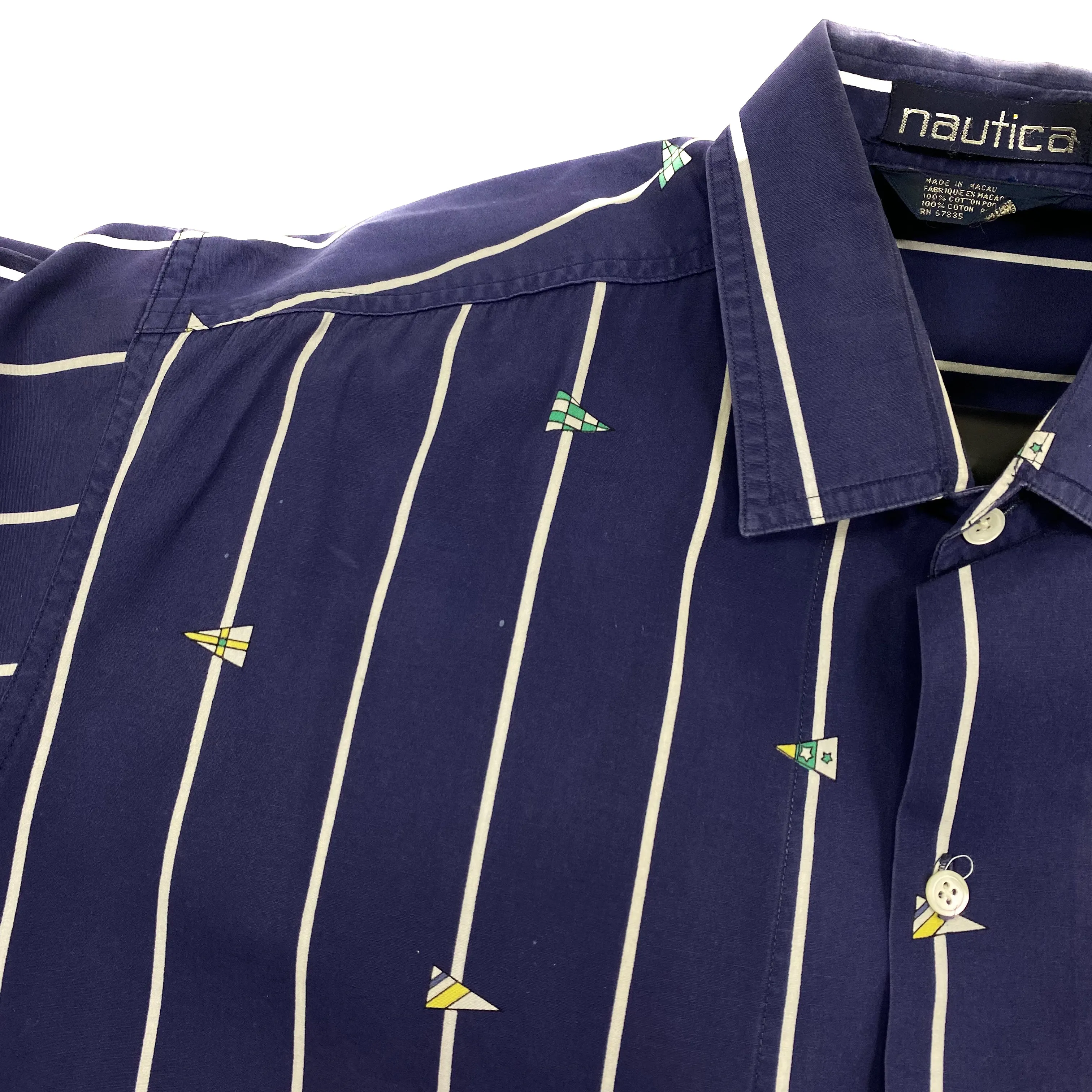 NAUTICA Bold Multi Striped Nautical Repeat Pattern Short Sleeve Shirt