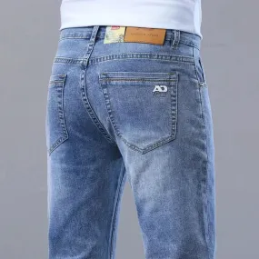 New Men's Slim Jeans Light Blue Casual Stretch Denim Pants Classic