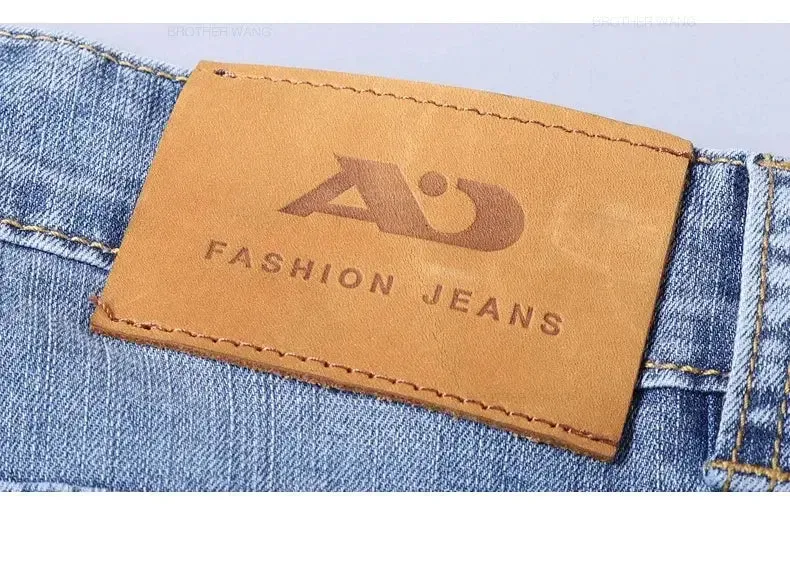 New Men's Slim Jeans Light Blue Casual Stretch Denim Pants Classic