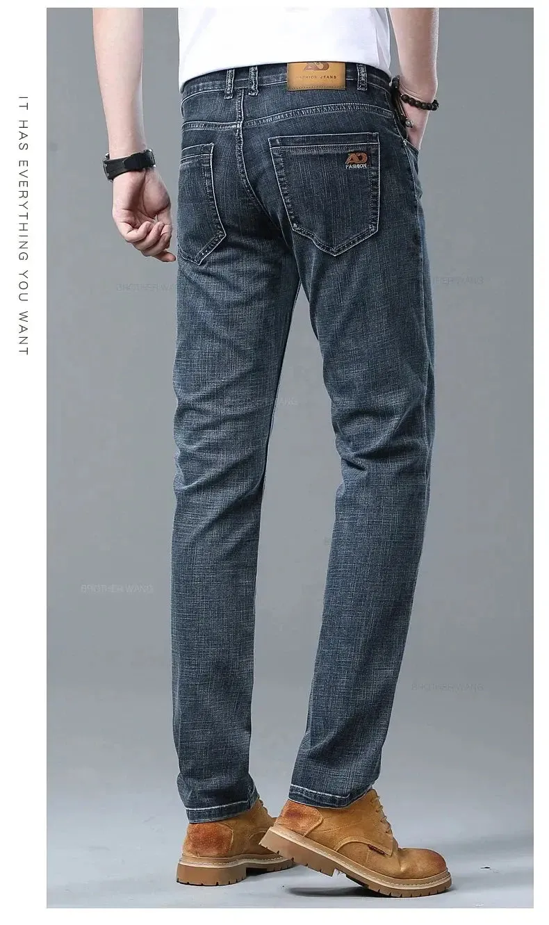 New Men's Slim Jeans Light Blue Casual Stretch Denim Pants Classic