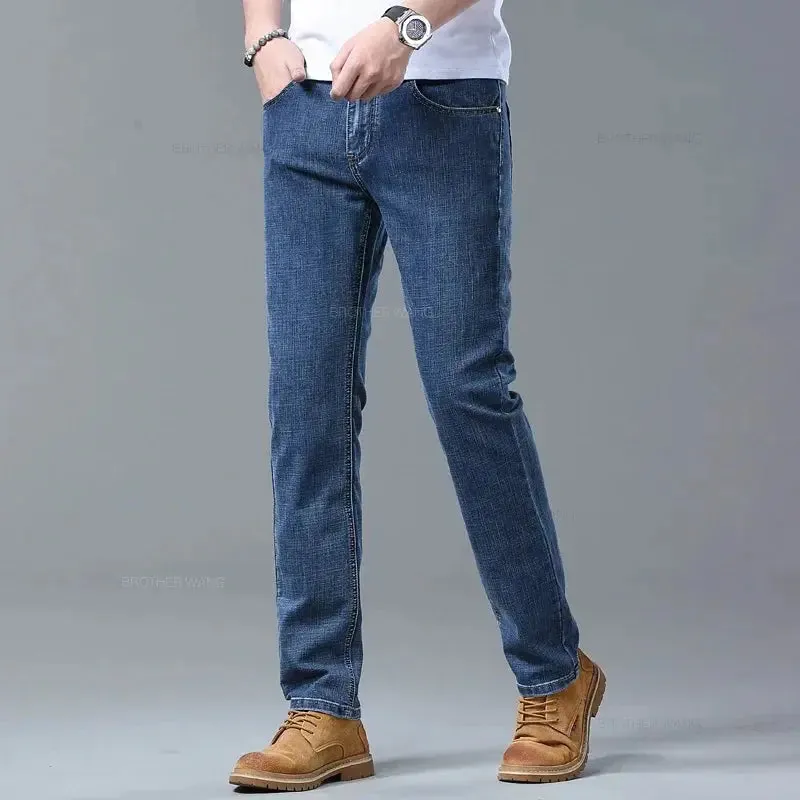 New Men's Slim Jeans Light Blue Casual Stretch Denim Pants Classic