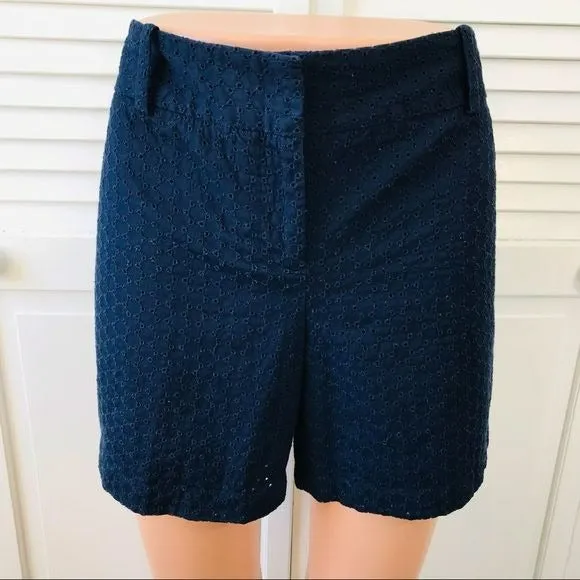 *NEW* TALBOTS Navy Blue Embroidered Cotton Shorts Size 4