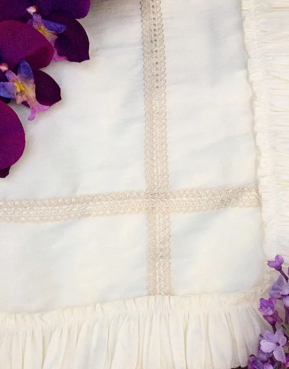 newborn baby blanket, Baptism ruffle baby blanket, infant blanket, girl baby blanket, ivory blanket, flower blanket