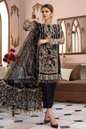 Pakistani designer embroidered chiffon outfit in black color # P2336