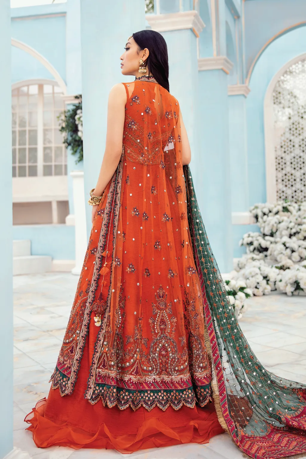 Party Wear Pakistani Long Dress in Rust Shade #PF475