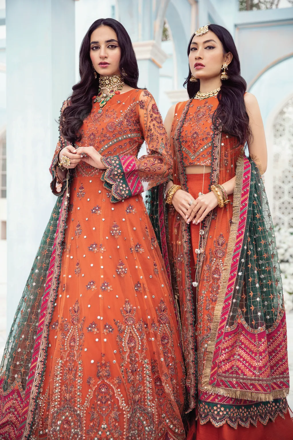 Party Wear Pakistani Long Dress in Rust Shade #PF475