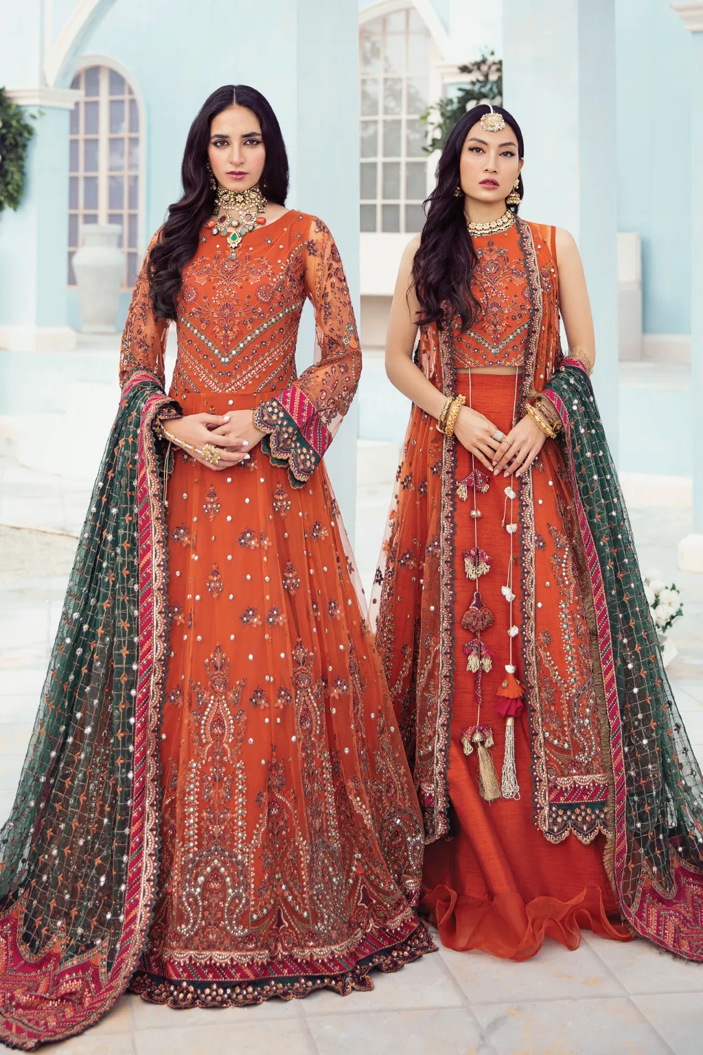 Party Wear Pakistani Long Dress in Rust Shade #PF475