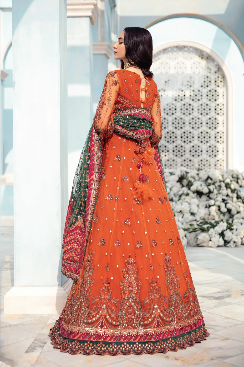 Party Wear Pakistani Long Dress in Rust Shade #PF475
