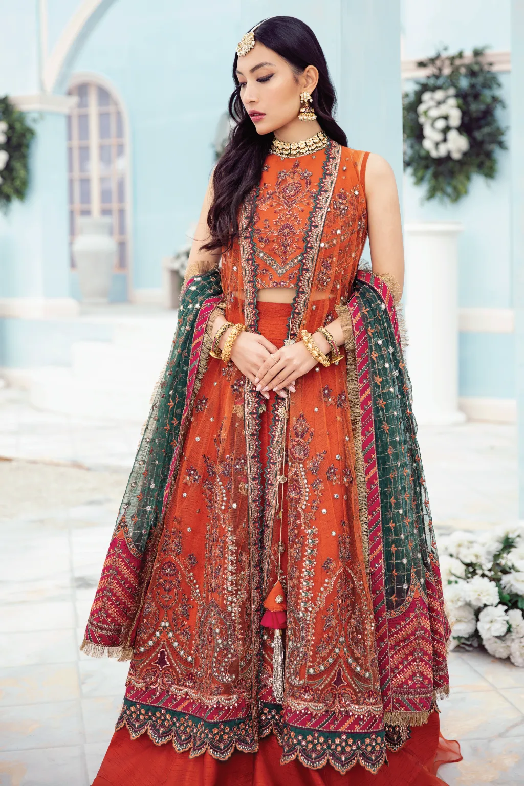 Party Wear Pakistani Long Dress in Rust Shade #PF475