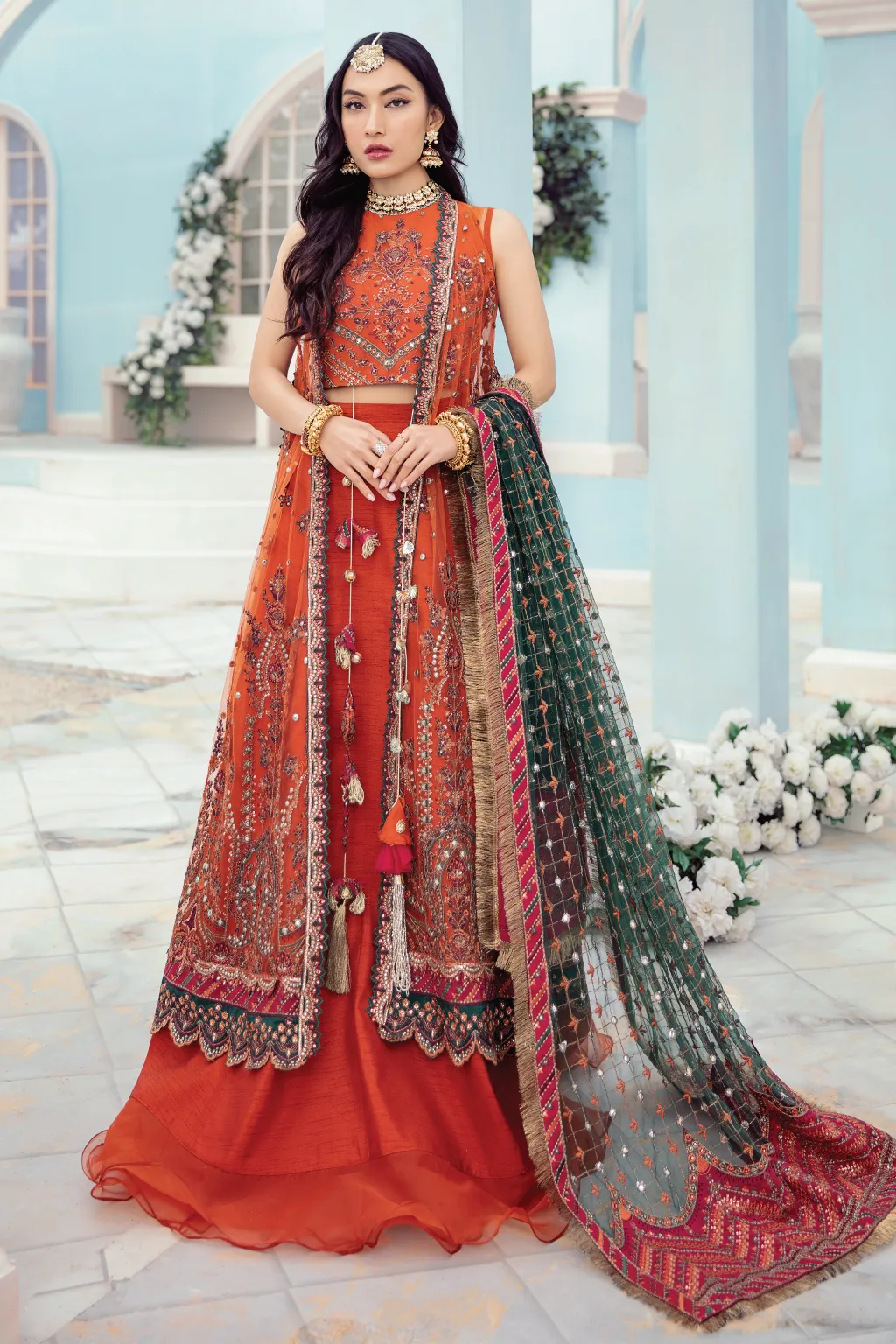 Party Wear Pakistani Long Dress in Rust Shade #PF475