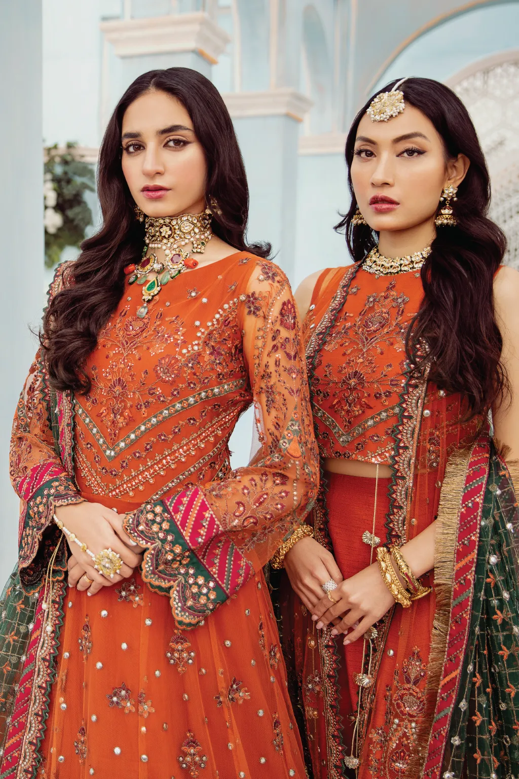 Party Wear Pakistani Long Dress in Rust Shade #PF475