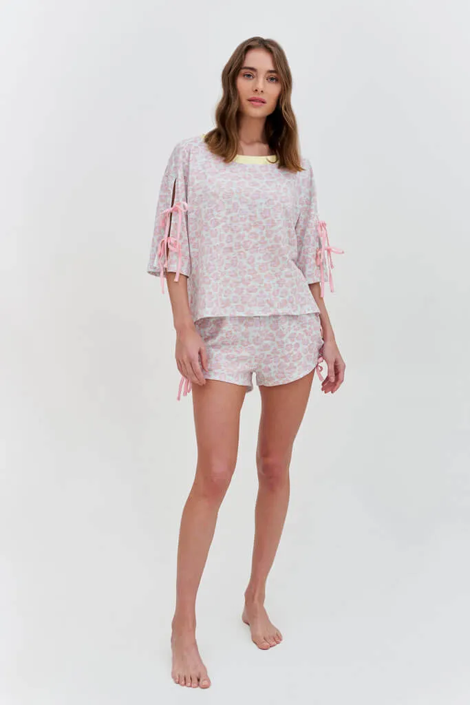 Pastel Cheetah Tie-Up Cropped Top