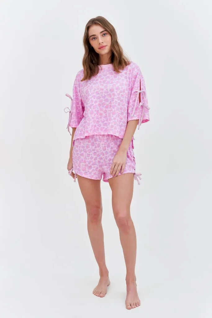 Pastel Cheetah Tie-Up Cropped Top