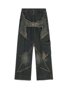 Patch Embroidered Straight-leg Jeans