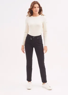 Patricia straight pants - elasticated waist, in stretch cotton (NOIR)