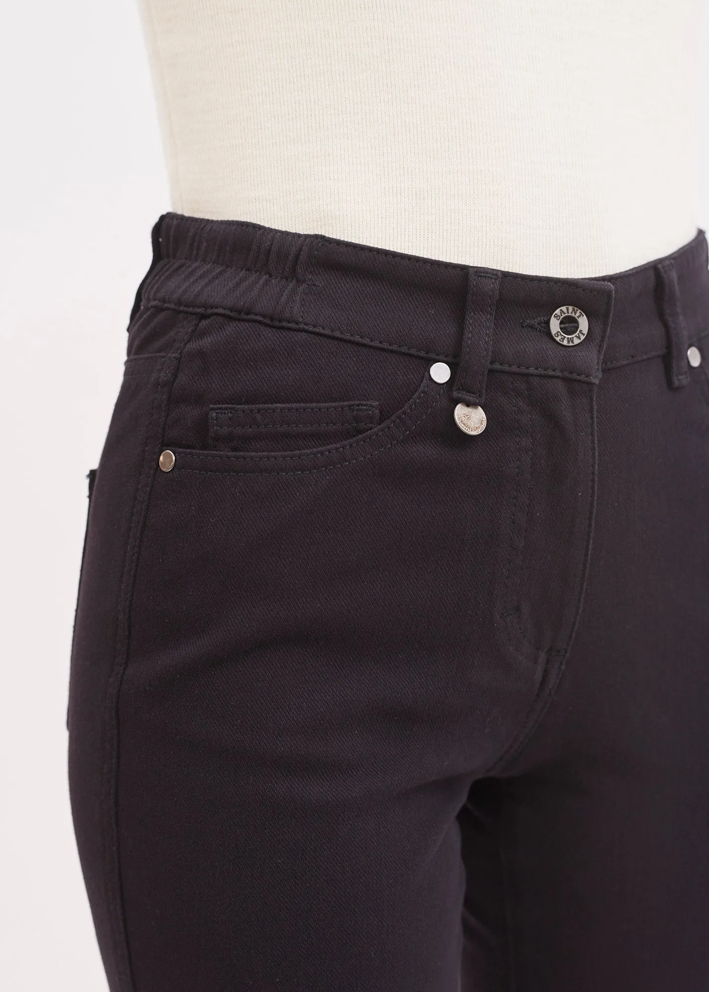 Patricia straight pants - elasticated waist, in stretch cotton (NOIR)