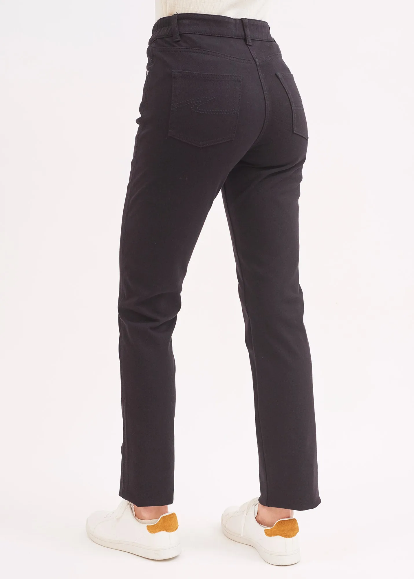Patricia straight pants - elasticated waist, in stretch cotton (NOIR)